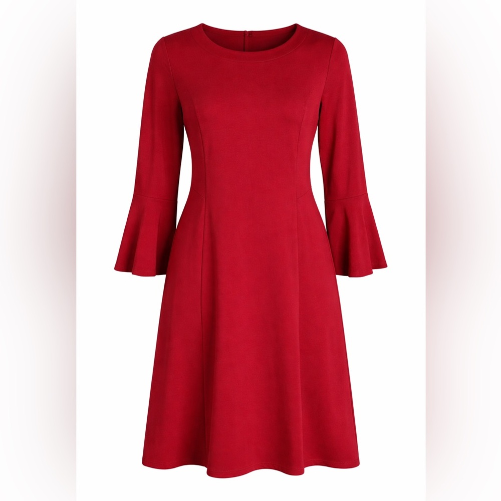 J.Jill Ponte Red Shift Dress Bell Sleeve Knit Career Medium